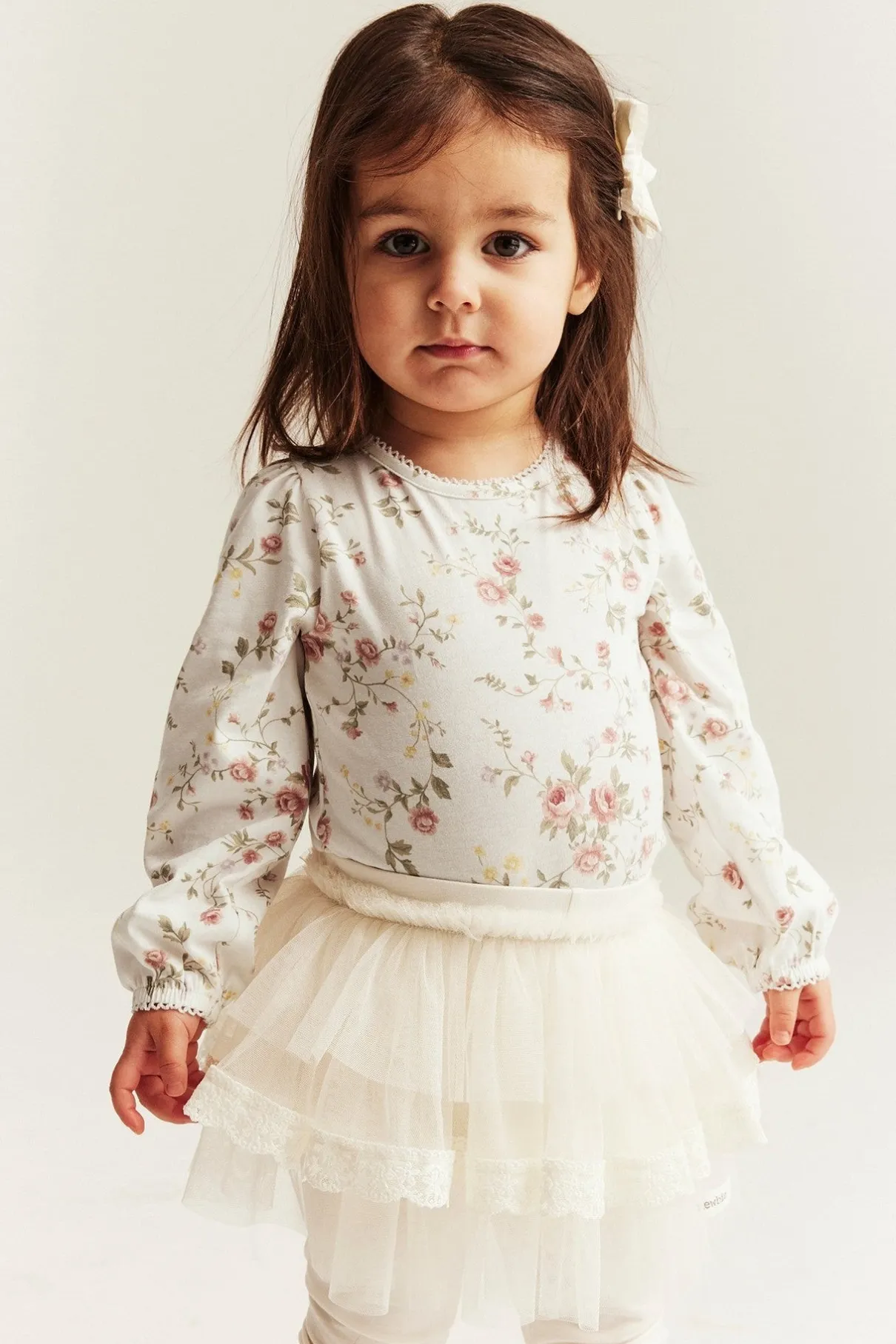 Baby white floral long-sleeve bodysuit