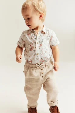 Baby white floral short-sleeve bodysuit