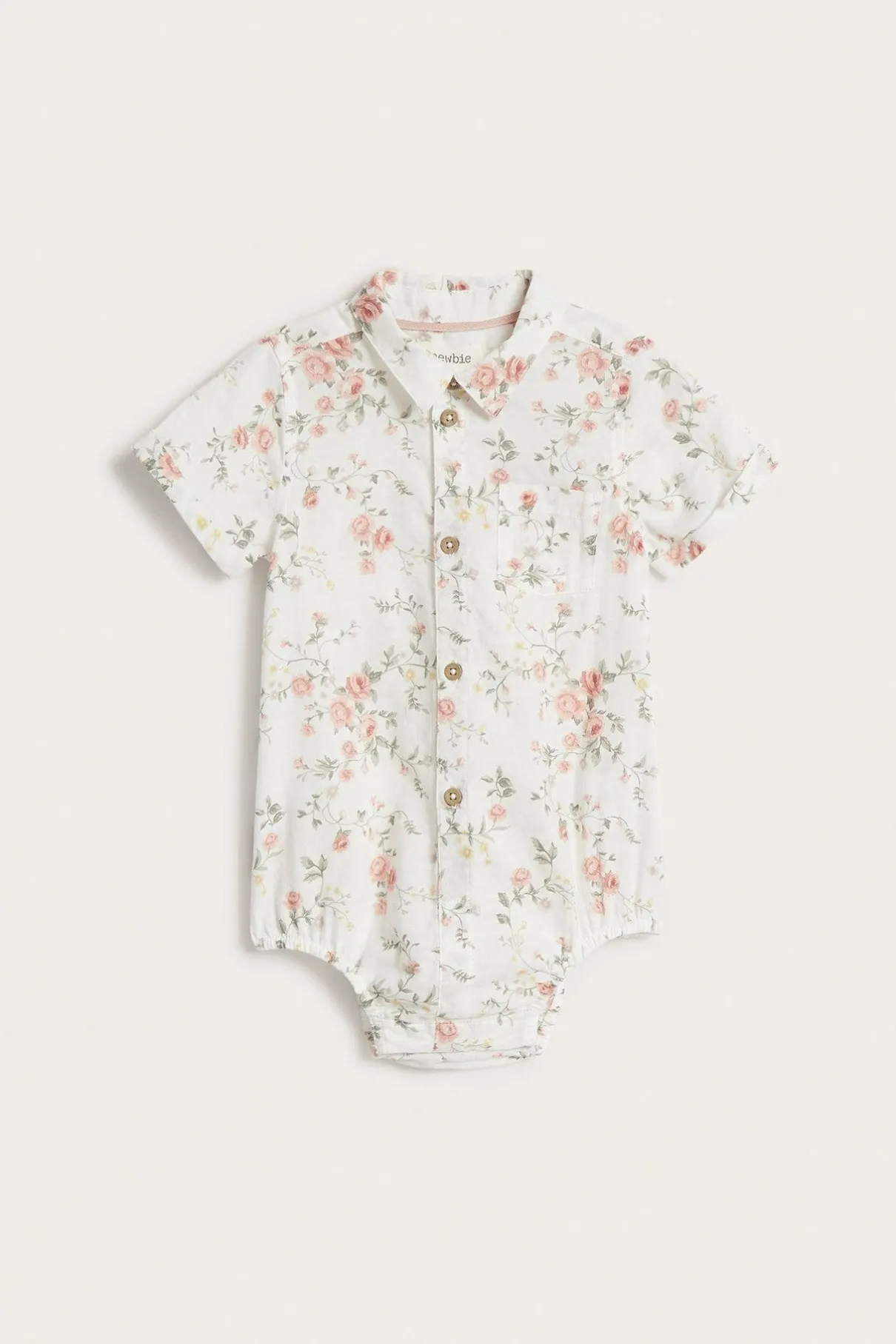 Baby white floral short-sleeve bodysuit