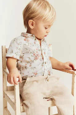 Baby white floral short-sleeve bodysuit
