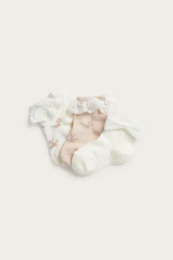 Baby white floral socks with lace
