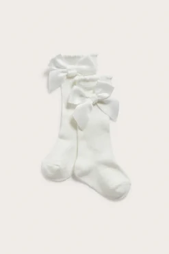Baby white knee-high bow socks