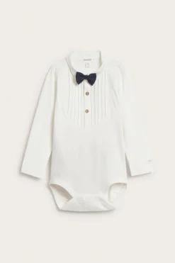 Baby white long-sleeved bodysuit with bow tie