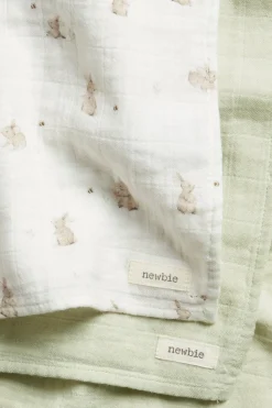 Baby white muslin blankets with rabbits, 2-pack
