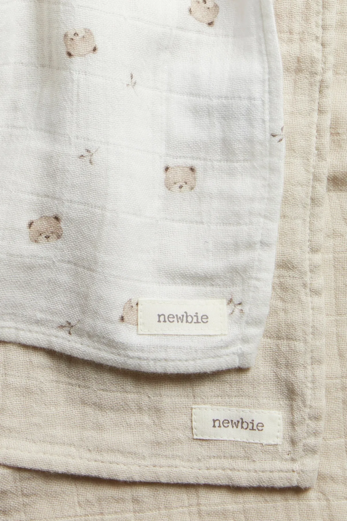 Baby white muslin teddy bear blankets, 2-pack