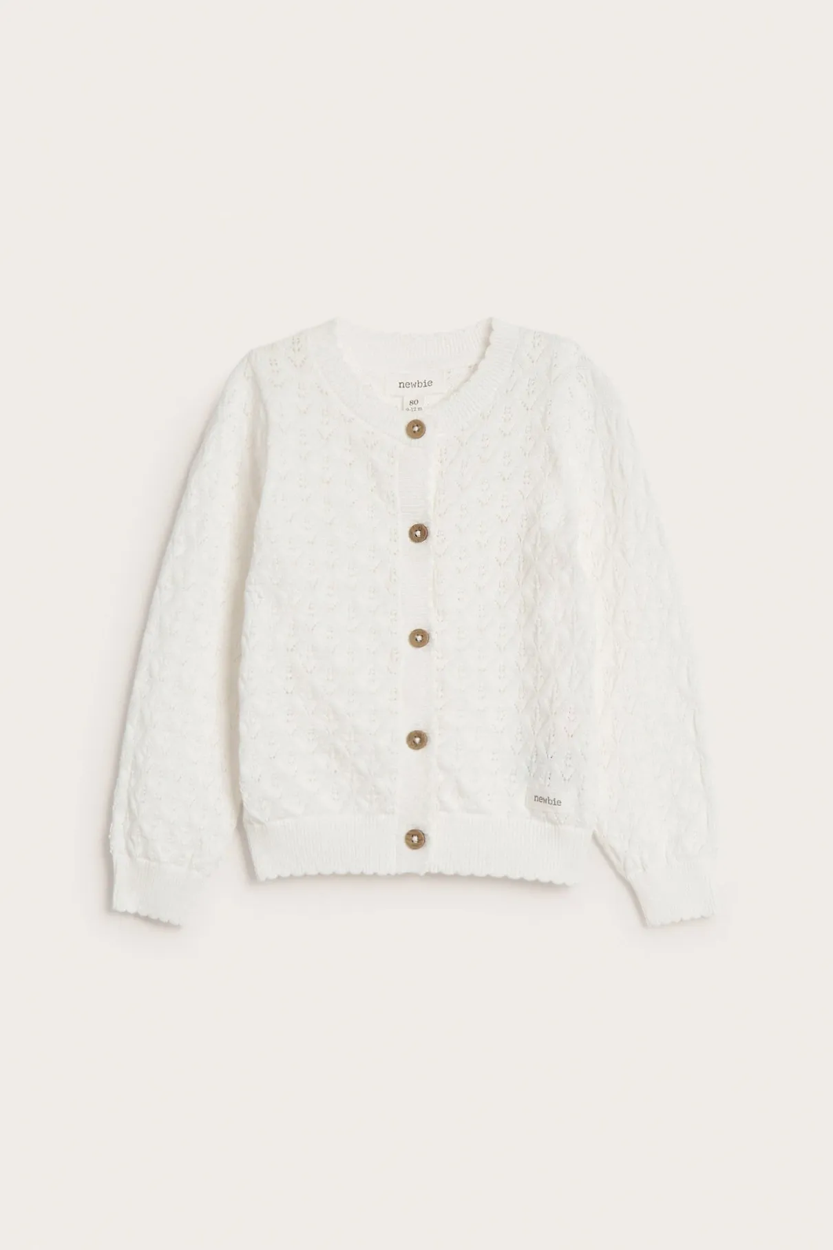 Baby white pattern‑knitted cardigan