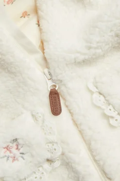 Baby white pile jacket with collar and lace