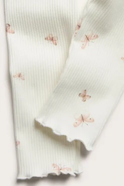 Baby white ribbed leggings with butterfly print