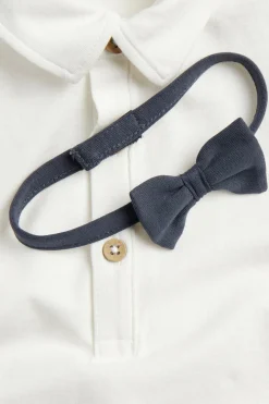 Baby white short-sleeved bodysuit with bow tie