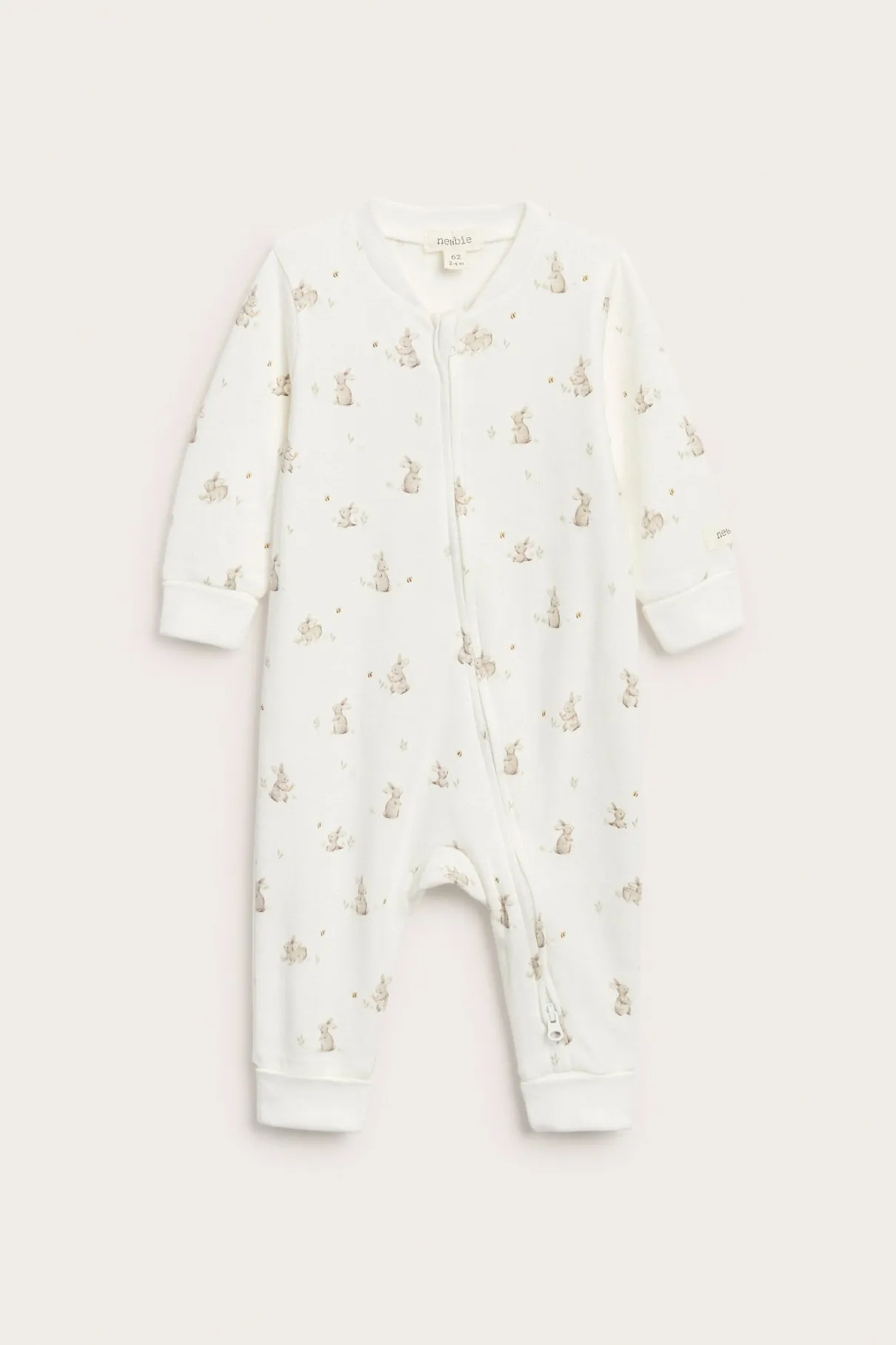 Baby white sleepsuit with bunny print