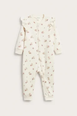 Baby white sleepsuit with teddy bears and roses