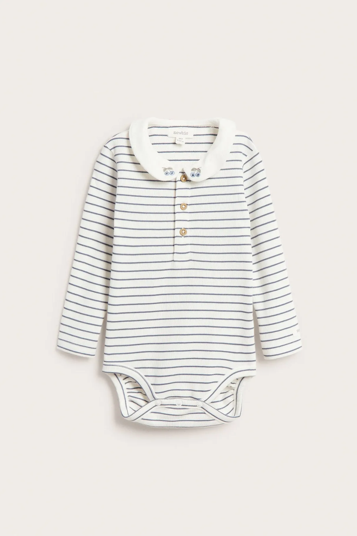 Baby white striped bodysuit with collar