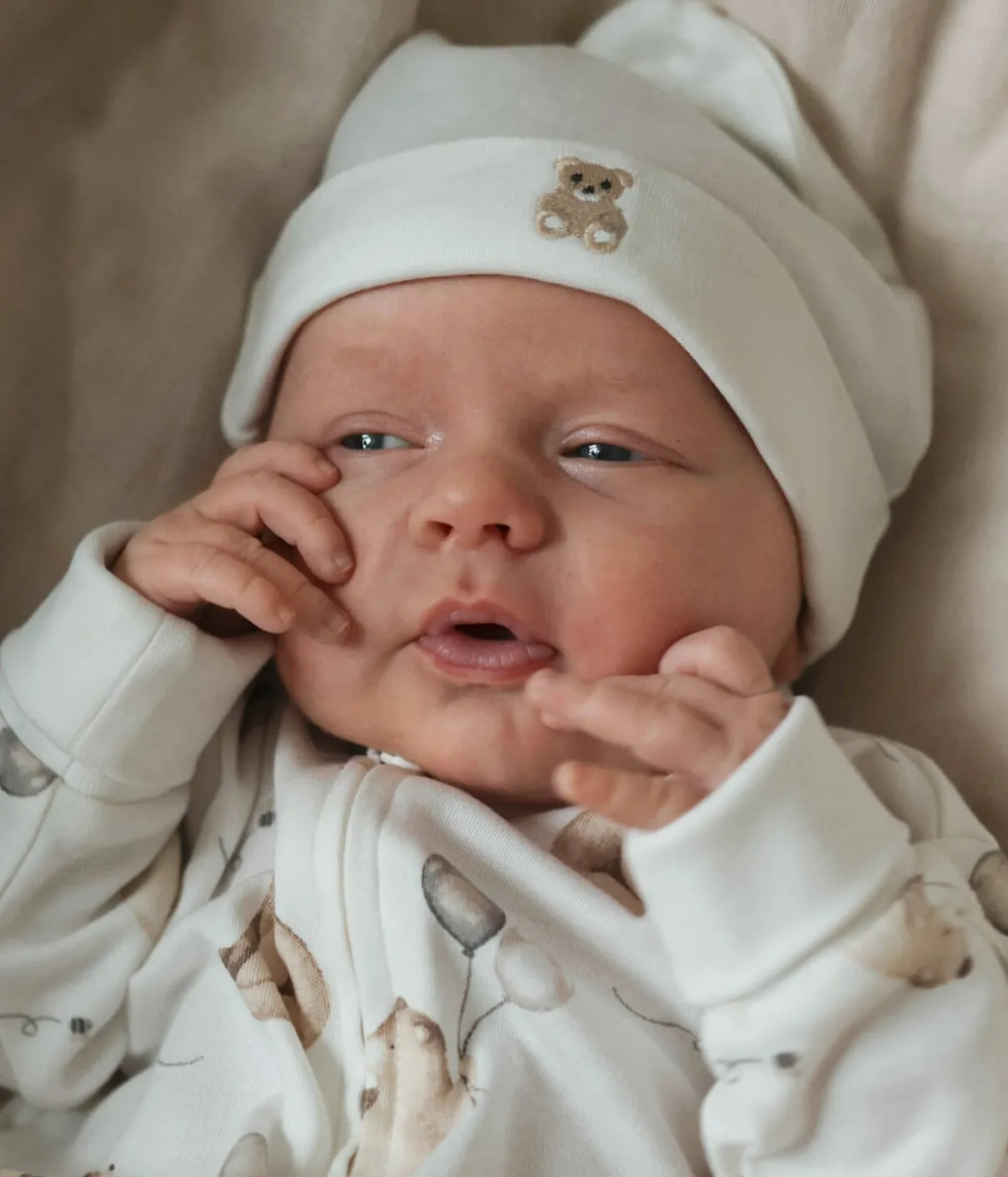 Baby white teddy bear hat