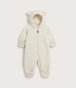 Baby white teddy coverall with hood