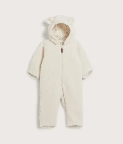 Baby white teddy coverall with hood