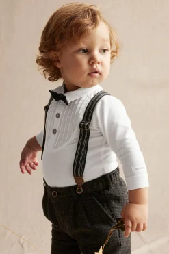 Baby white tuxedo bow tie bodysuit