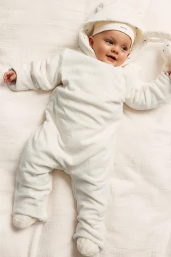 Baby white velour coverall