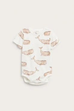Baby white whale‑print bodysuit