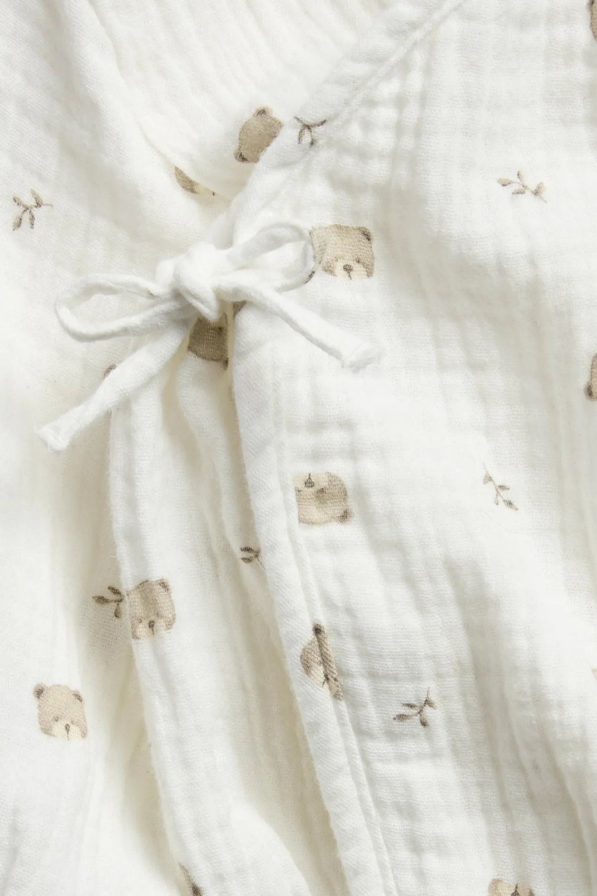 Baby white wrap-over bodysuit with bear print