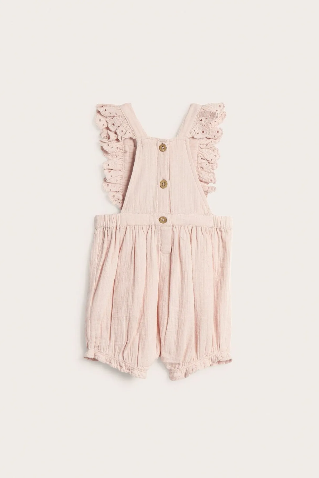 Baby woven dungaree shorts with lace