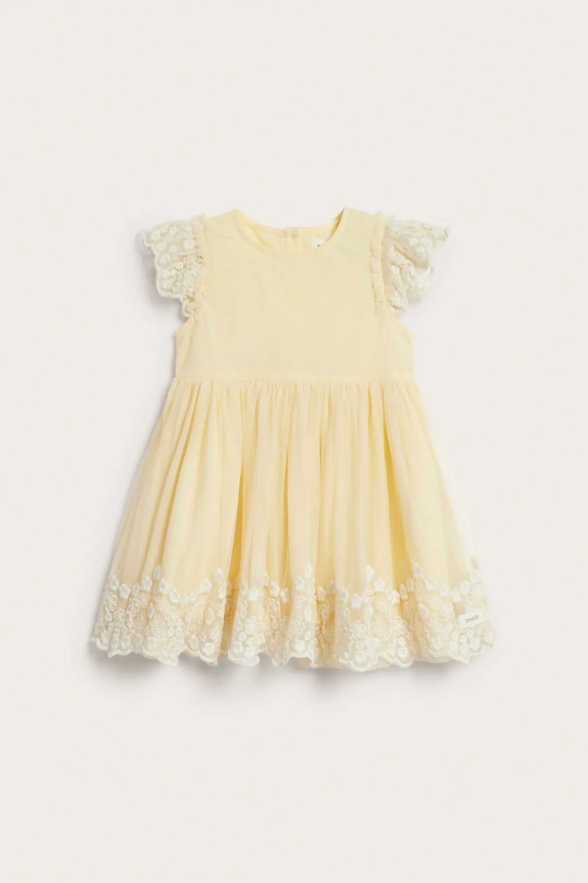 Baby yellow mesh dress with embroidery