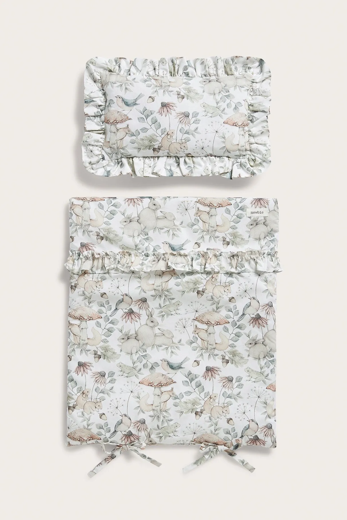 Beige forest print doll bedding