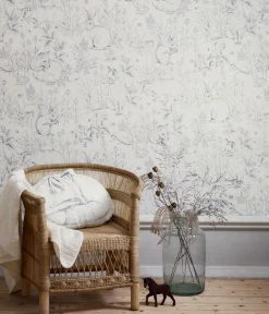 Forest Friends blue on white wallpaper