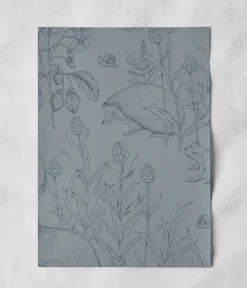 Forest Friends gray blue wallpaper sample