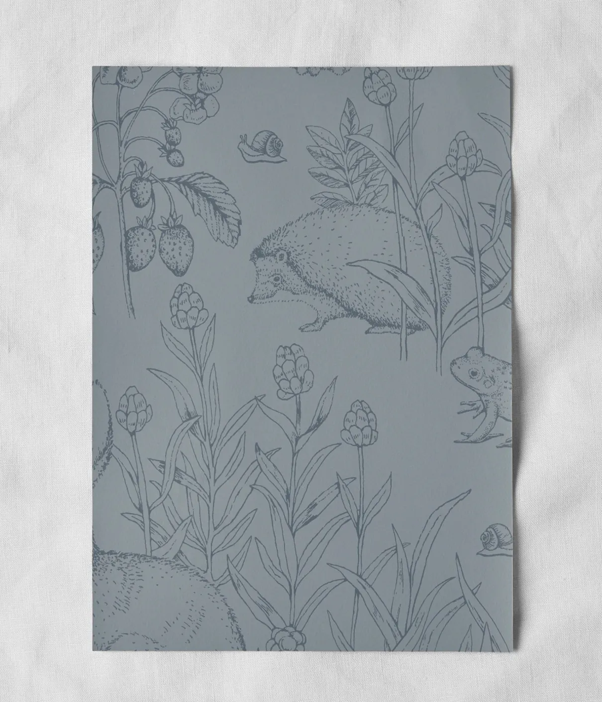 Forest Friends gray blue wallpaper sample