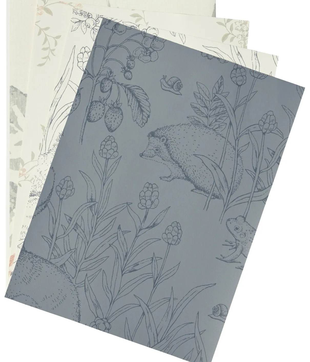 Forest Friends gray blue wallpaper sample