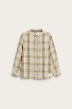 Kids´ beige checked mandarin shirt