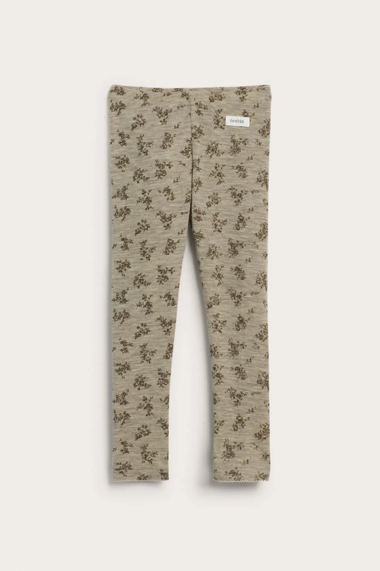 Kids beige floral merino wool leggings