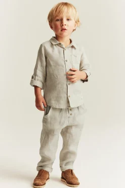 Kids beige linen drawstring trousers