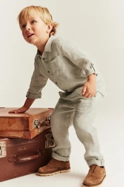 Kids beige linen drawstring trousers