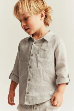 Kids beige linen shirt with collar