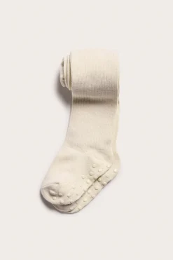 Kids beige ribbed cotton tights