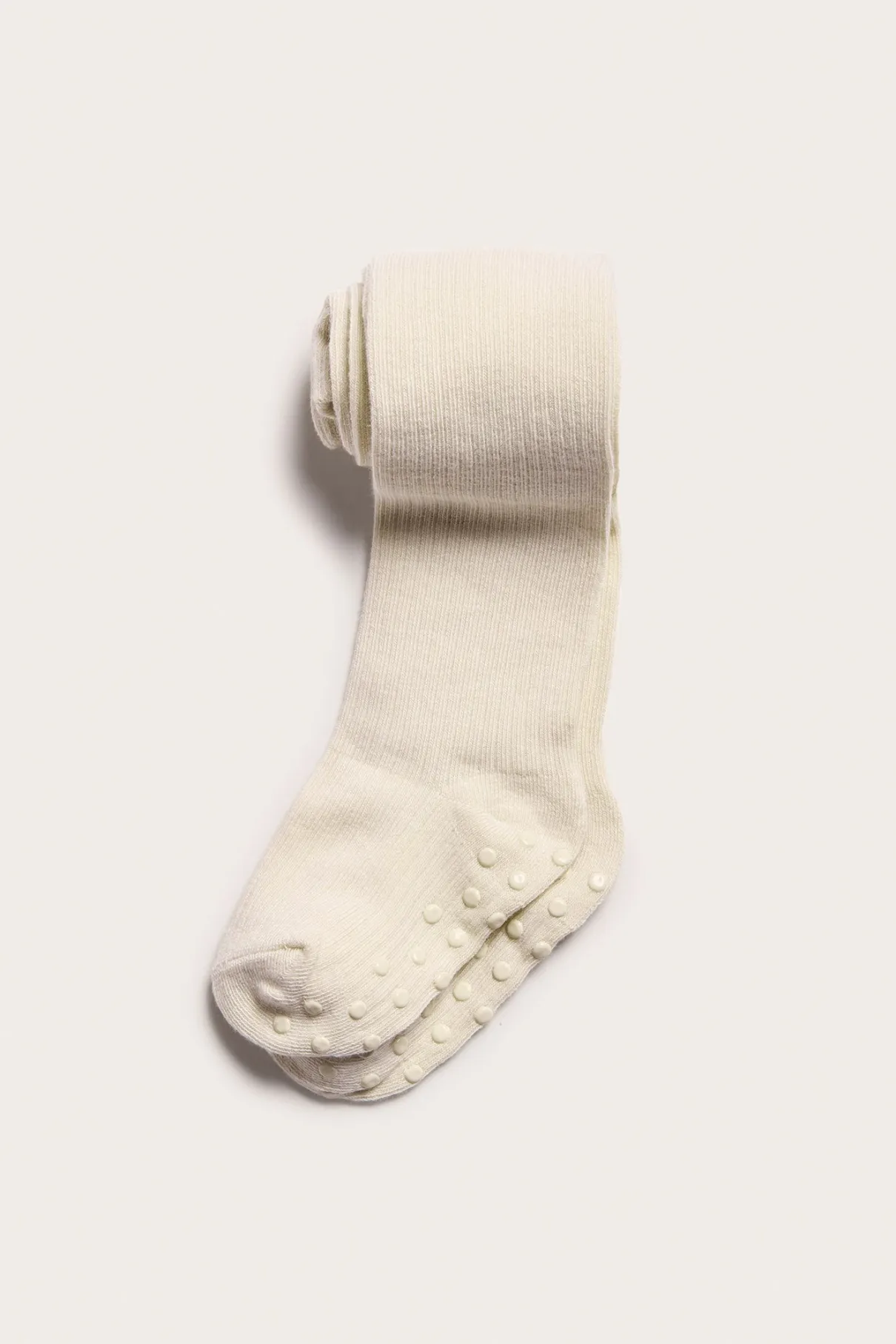 Kids beige ribbed cotton tights