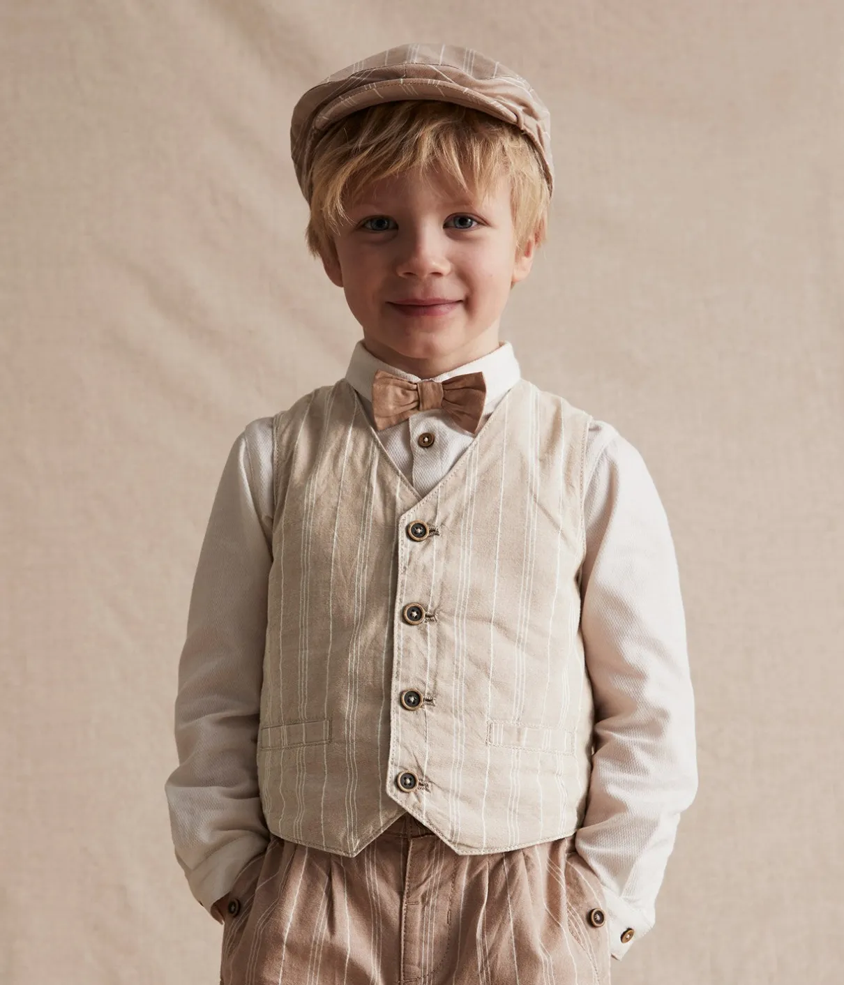 Kids beige striped suit vest