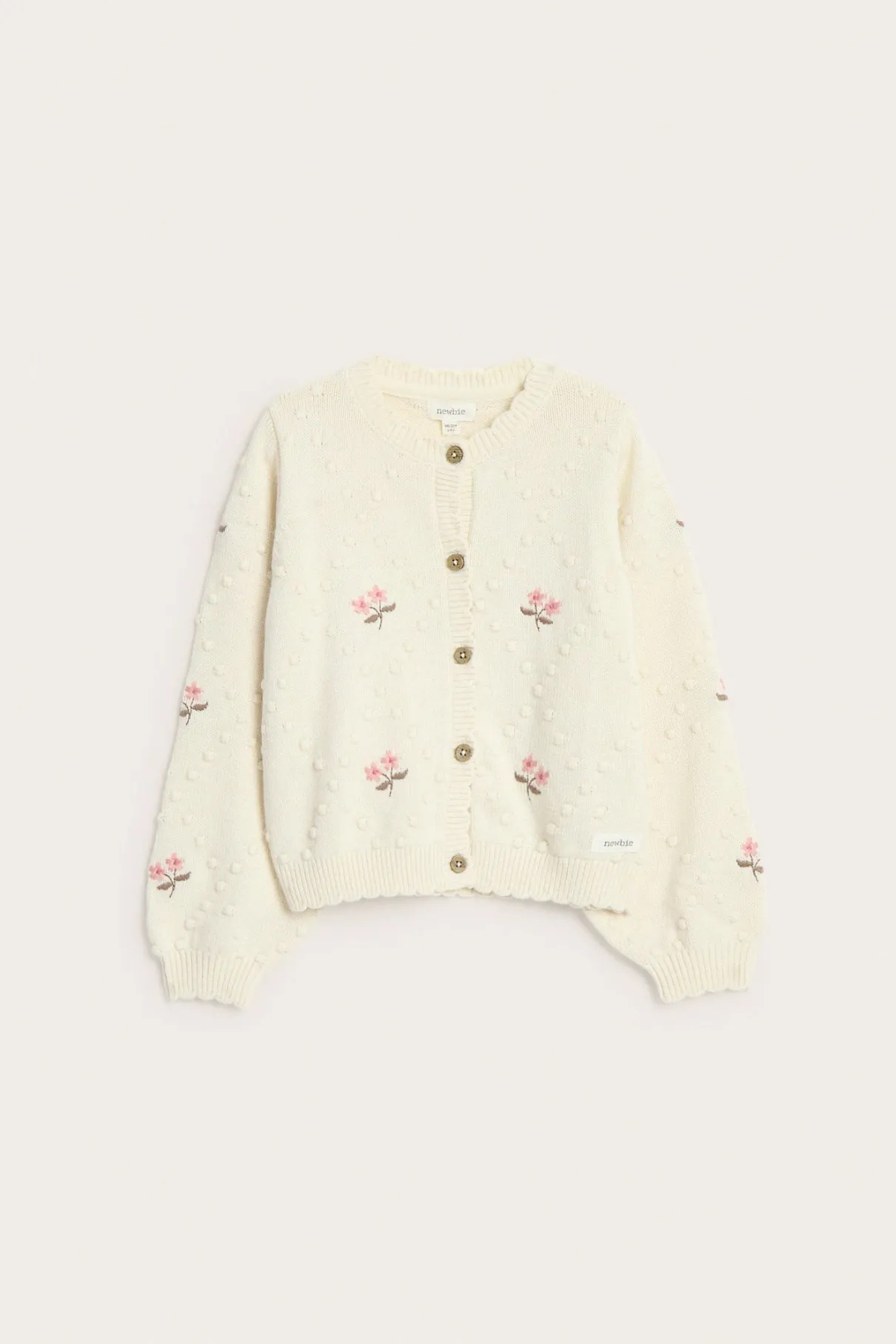 Kids beige wool blend floral cardigan