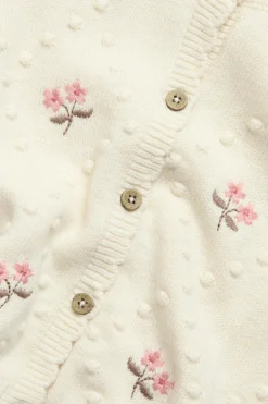 Kids beige wool blend floral cardigan