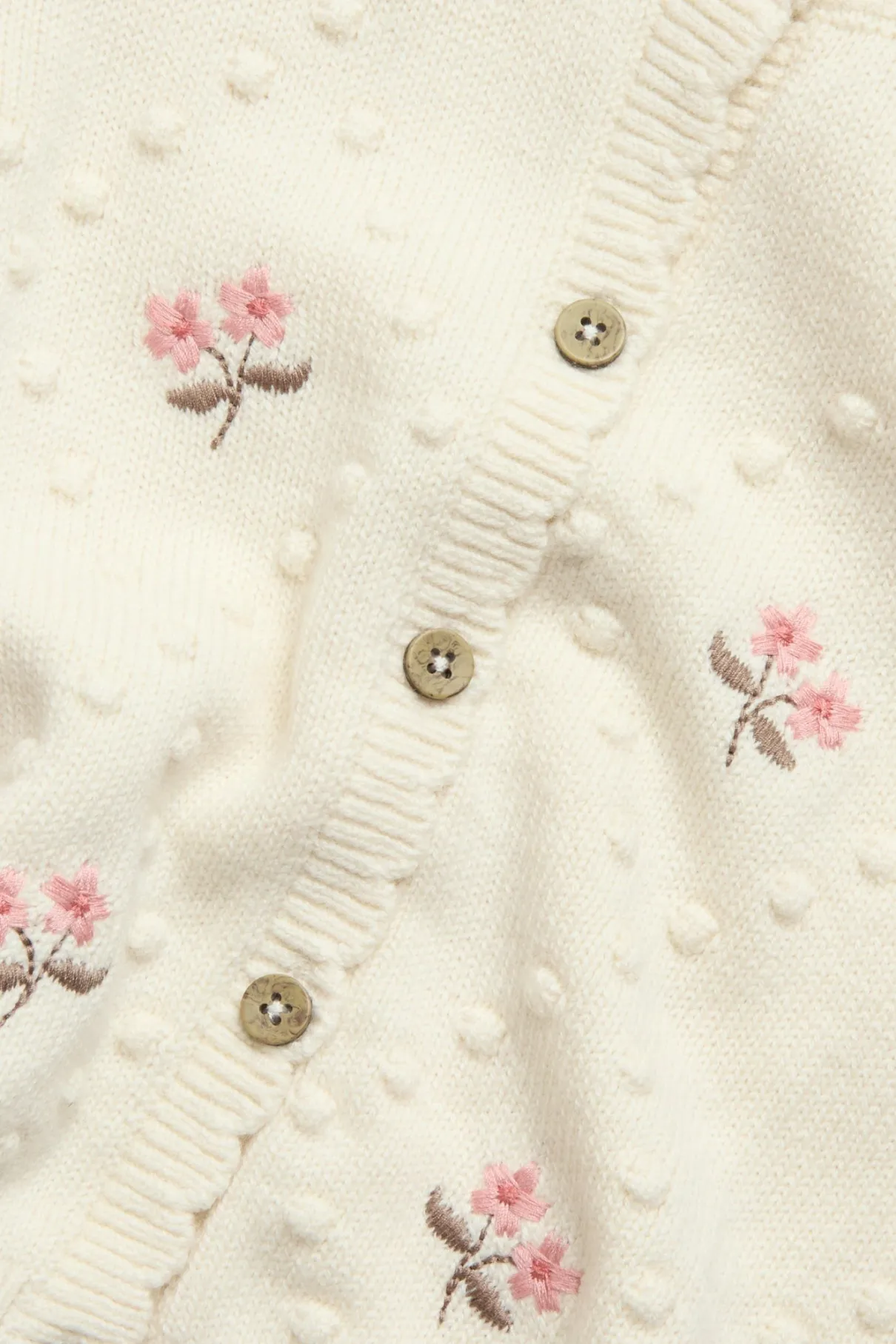 Kids beige wool blend floral cardigan