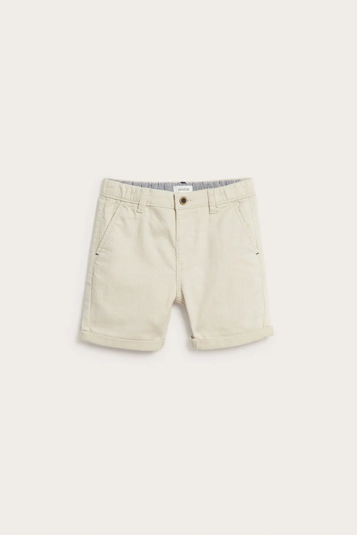 Kids beige woven shorts with pockets