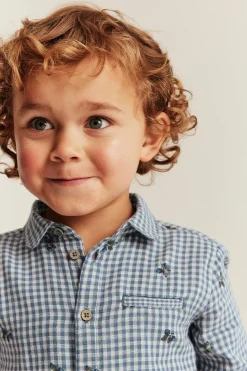 Kids’ blue checked shirt with blueberries