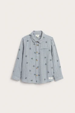 Kids’ blue checked shirt with blueberries
