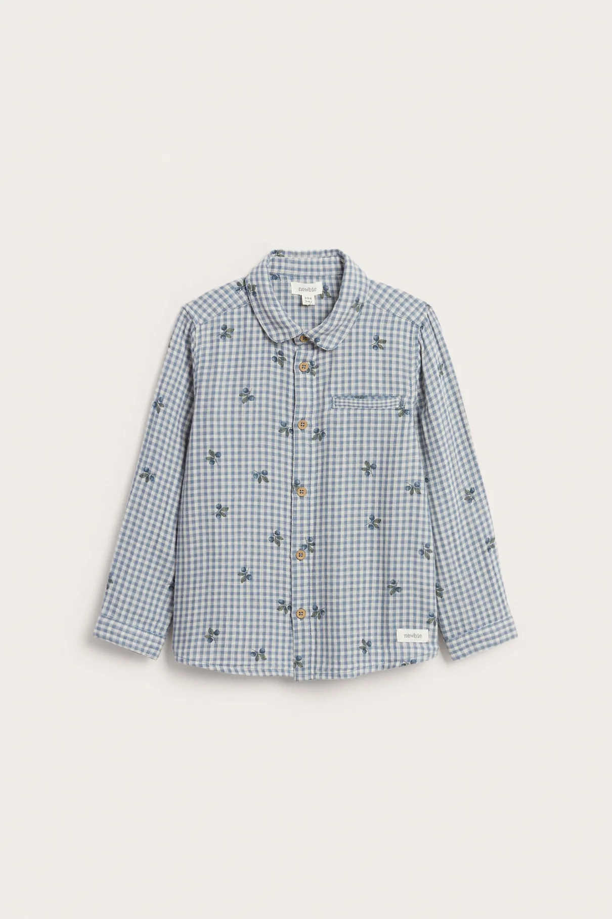 Kids’ blue checked shirt with blueberries