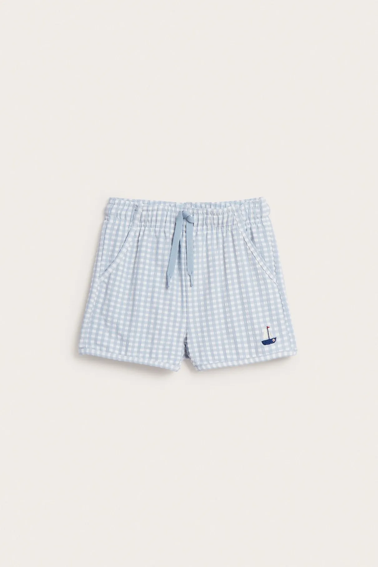 Kids blue checked swim shorts