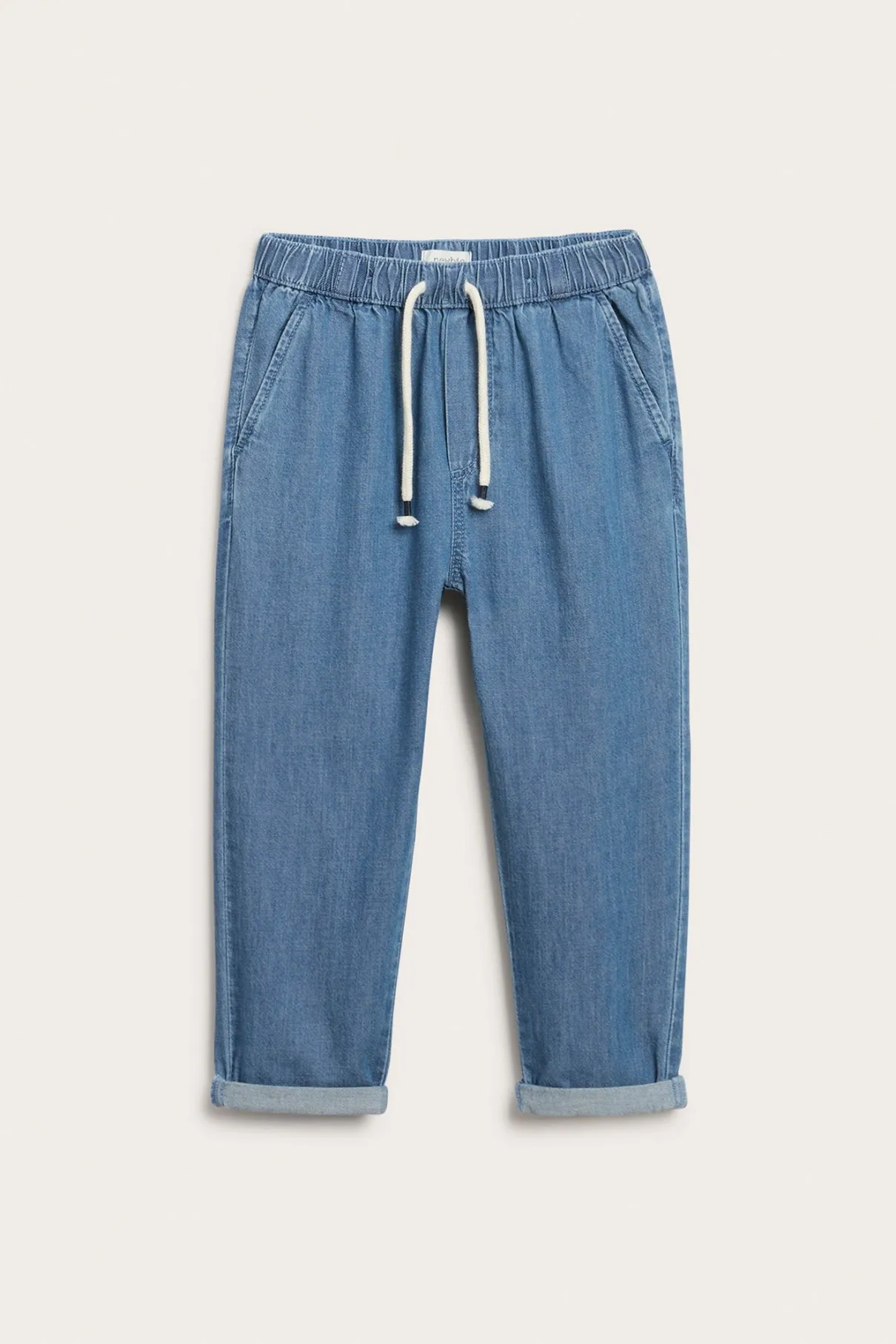 Kids blue denim trousers with drawstring