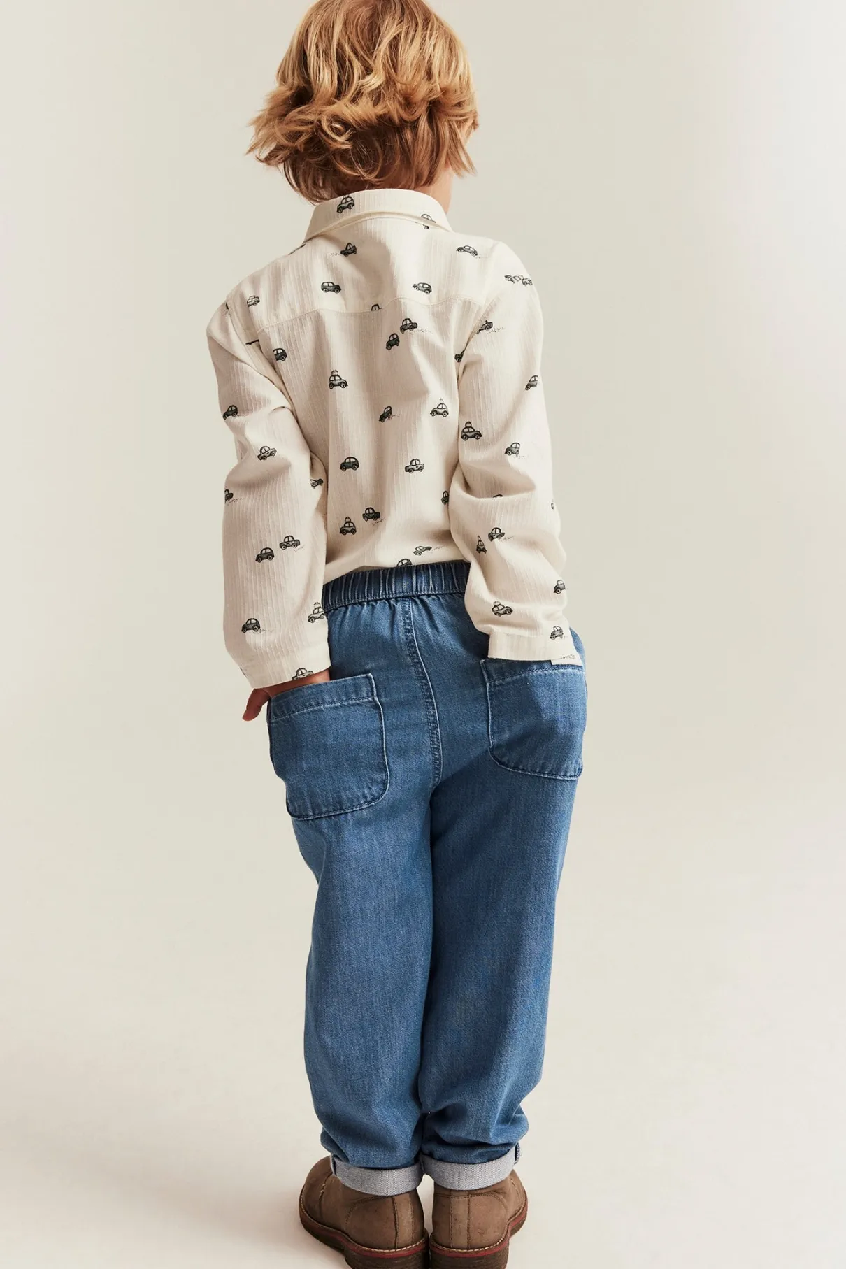 Kids blue denim trousers with drawstring