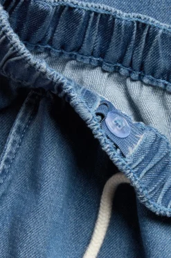 Kids blue denim trousers with drawstring
