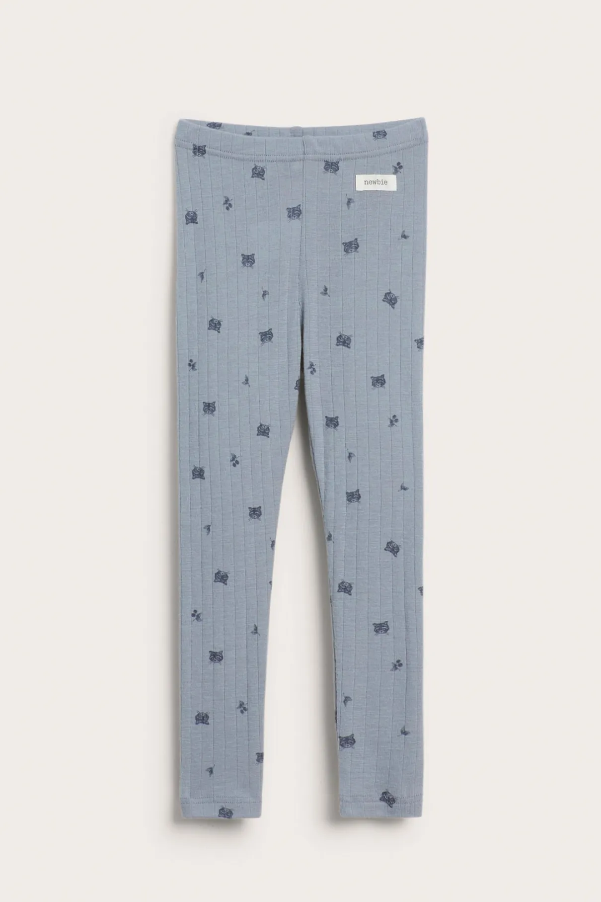 Kids´ blue merino wool leggings with raccoons